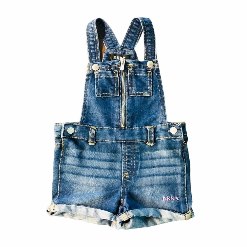 DKNY - GIRLS DENIM OVERALL SHORTS SZ 18 MONTHS